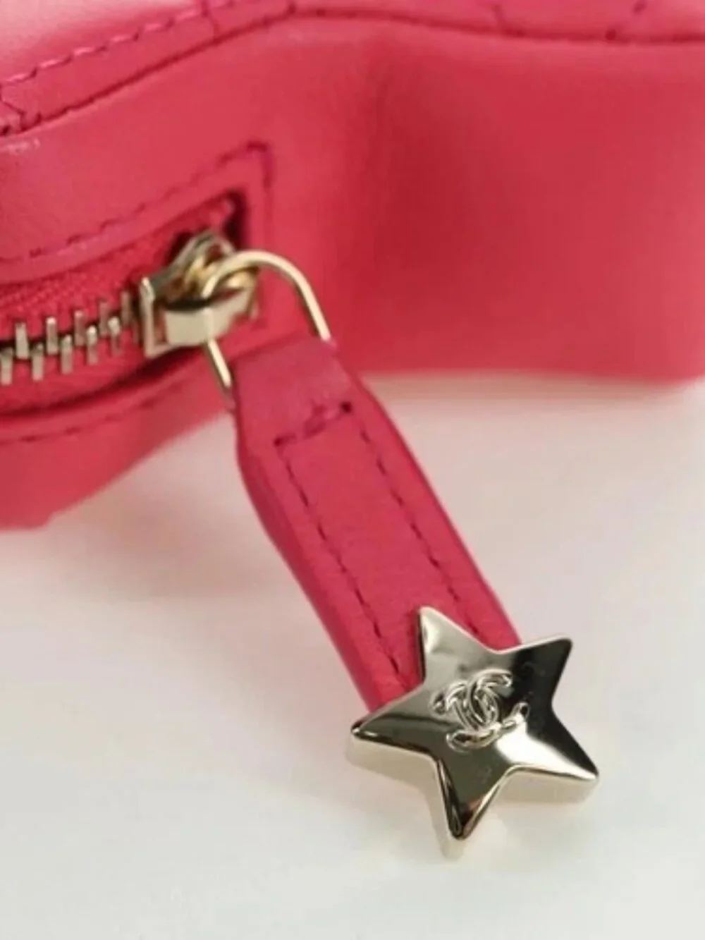 CHANEL Matelasse Star Bag Charm Lamb Skin Pink Gold CC Auth YKZ1175SAM
